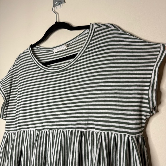 MUSTARD SEED Lagenlook Striped Olive Green Flowy Babydoll Blouse Top - Picture 3 of 6